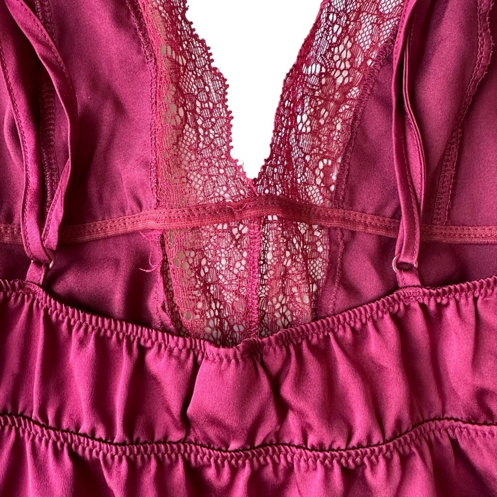 VICTORIA'S SECRET LACE SILK SATIN BABYDOLL CAMI TOP LINGERIE  WOMENS S MAROON - Picture 11 of 16